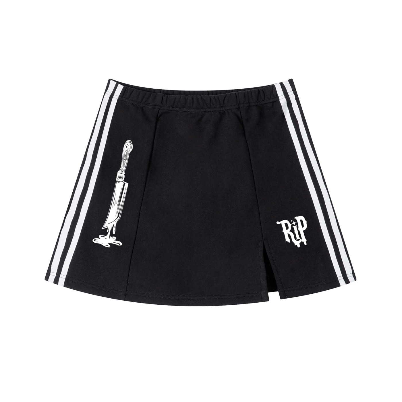 Knife Side Stripe Slit Skirt